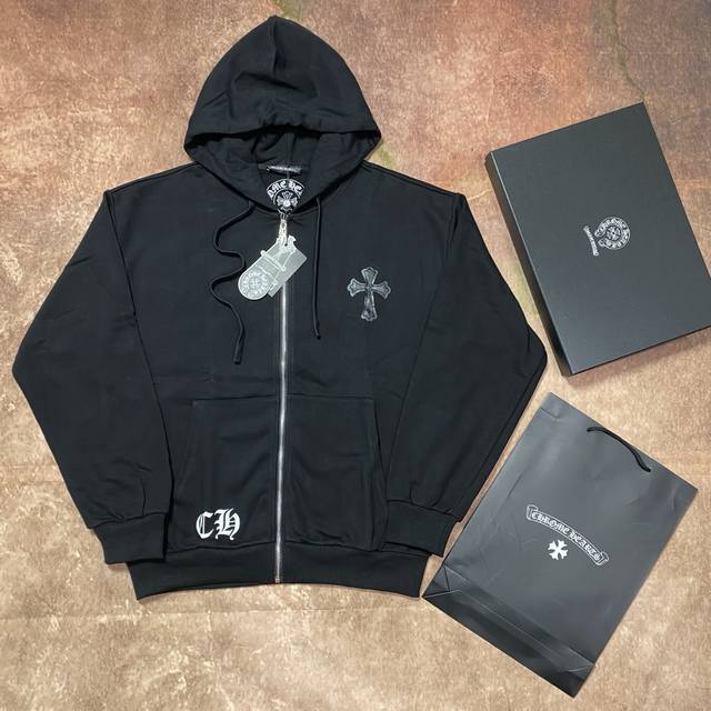 Come Hearts Ch克罗心新款皮标十字架情侣休闲开衫 最高版本！定制面料420克克毛圈面料！贴布绣花十字架 拉链五金对版字母开模拉链！ 辅料：开模原版过