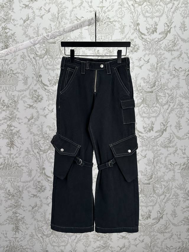 Ac 25Ss新款复古做旧多口袋宽松直筒工装裤 男女同款 炭灰色 高版本 码数：S.M.L.Xl.