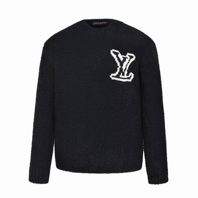 独家供应 1V 23Fw 镜像Logo嵌花毛衣 纯黑色 原10,900购入，23年新配色，定织定染绵羊毛55% 牦牛毛21% 锦纶20% 氨纶4%羊毛圈圈纱，纯