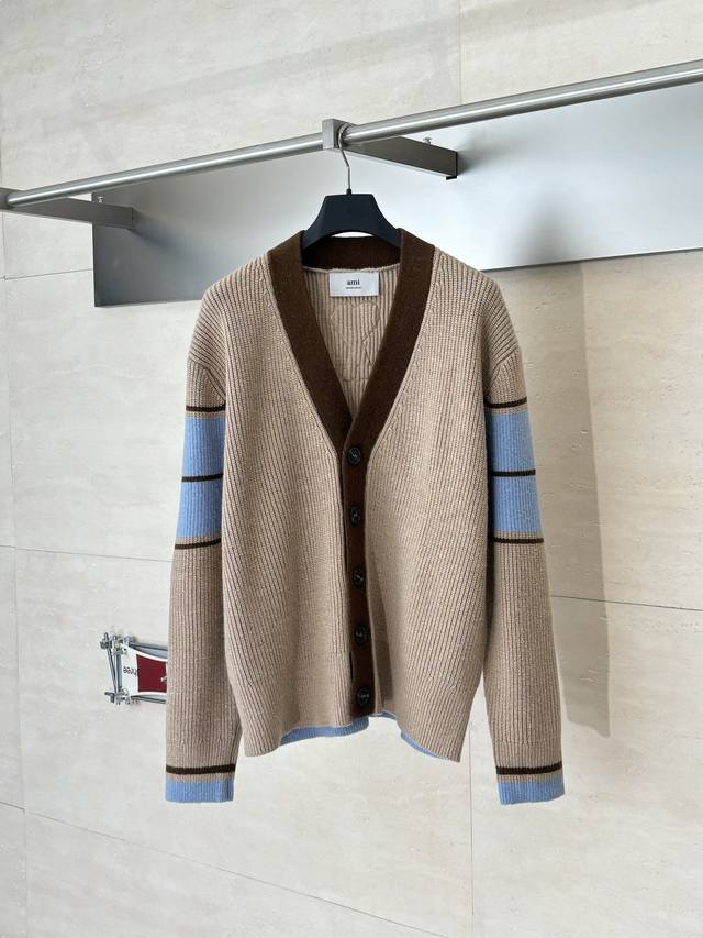 Ami 爱心毛巾绣V领条纹针织开衫 Size：S M L Xl