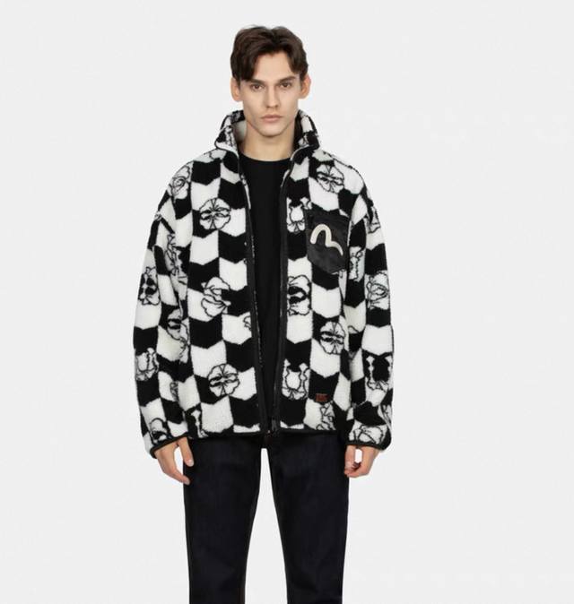 Evisu福神男士满地标志提花潮流休闲立领运动潮流拉链酷帅外套 尺码M-Xxl