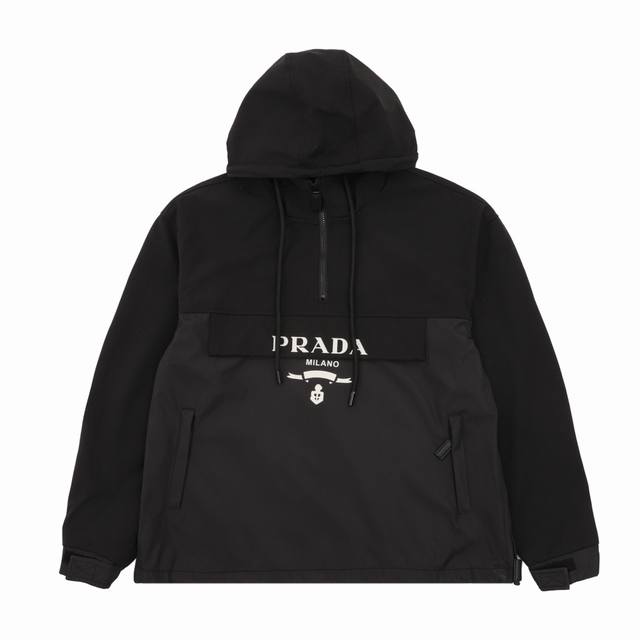 prada普拉达 字母徽标半拉链连帽外套 Size：Xs-L