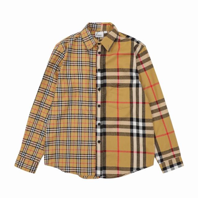 Burberry 巴宝莉 双拼磨毛条纹对格经典衬衫 Size：Xs-L