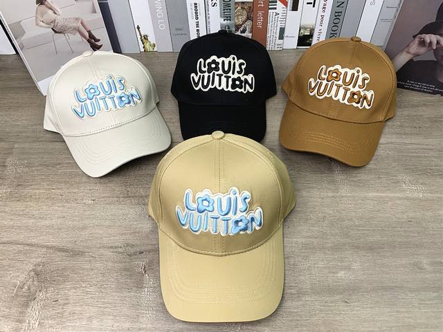 9360##Lv字母刺绣鸭舌帽男女休闲棒球帽硬顶帽子显脸小百搭户外遮阳帽# 可调节 颜色：卡其色 咖色 黑色 杏色