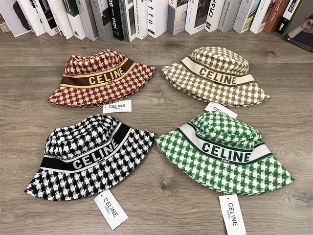 9932##Celine小格子渔夫帽休闲百搭户外遮阳帽盆帽显脸小帽子# 均码 颜色：黑色 绿色 卡其色 红色
