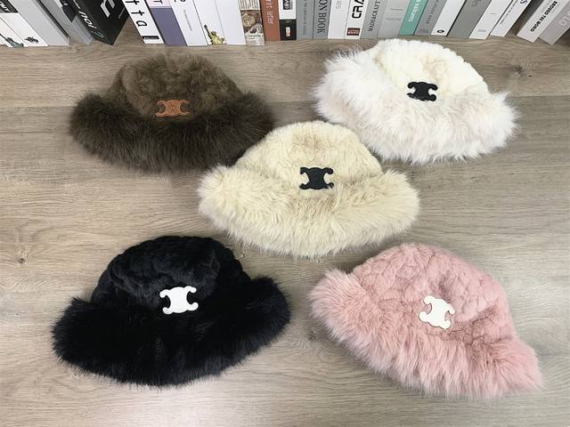 9917##Celine渔夫帽女帽显脸小百搭保暖帽子盆帽# 均码 颜色：白色黑标 啡色 杏色黑标 粉色 黑色