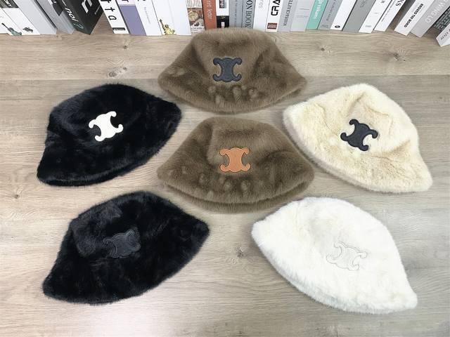 9916##Cenline毛毛绒渔夫帽女款盆帽百搭3 均码 颜色：白色白标 白色黑标 卡其色黑标 黑色白标 卡其色咖标 黑色黑标