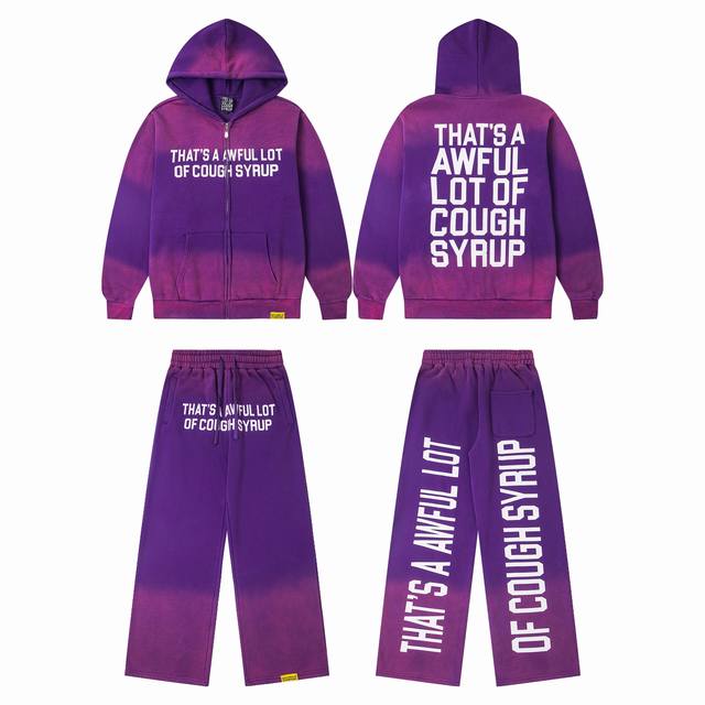 Ts306# 卫衣 p130 Ts307#卫裤 p120 That's A Awful Lot Of Cough Syrup 字母印花加绒磨毛连帽卫衣长裤套装