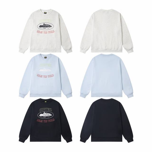 C610# Corteiz恶魔岛经典款字母Logo印花潮流休闲加绒卫衣 黑色 蓝色 白灰 S-Xl