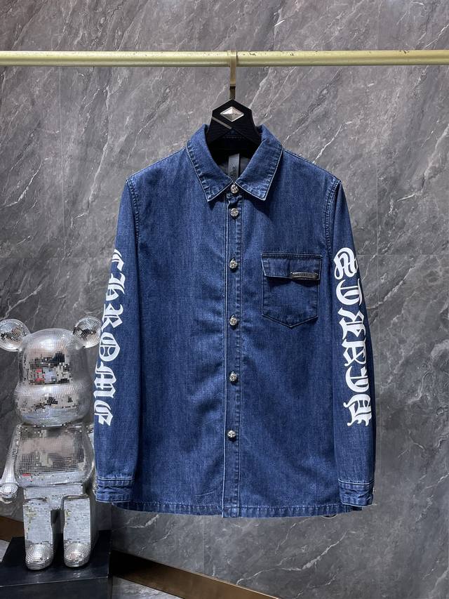 8120＃ Chrome Hearts定制版春季衬衫系列 手臂印花蓝色洗水双层牛仔衬衫 独家定织定染100%纯棉高克重牛仔布料 高工水洗！重度酵素石磨漂洗！ 原