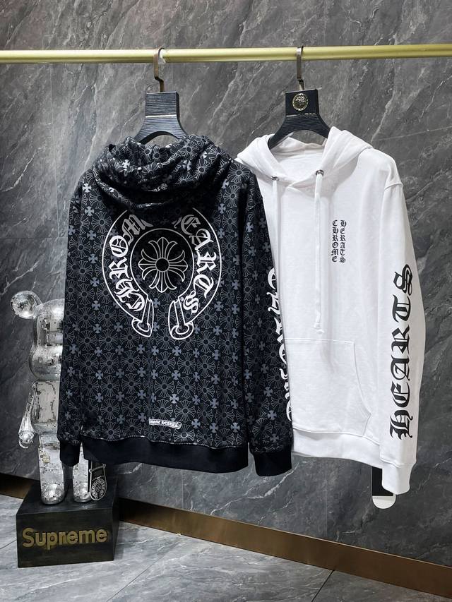 8635# Chrome Hearts 高克重环保优质顶级面料 克罗暗纹经典马蹄拉链帽衫 进口环保胶浆印染 专柜同步 复刻版本1比1 推荐颜色：黑色 白色 码数