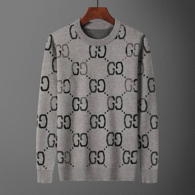 款号：A644# 2025年秋冬新款圆领套头毛衣 官网同步 ， 款式 时尚 高端 大气，舒适保暖， 码数：M-3Xl 颜色：灰色