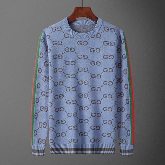 款号：A638# 2025年秋冬新款圆领套头毛衣 官网同步 ， 款式 时尚 高端 大气，舒适保暖， 码数：M-3Xl 颜色：浅蓝色