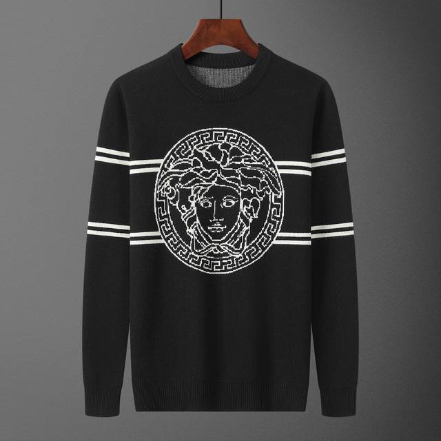 款号：A693# 2025年秋冬新款圆领套头毛衣 官网同步 ， 款式 时尚 高端 大气，舒适保暖， 码数：M-3Xl 颜色：黑色