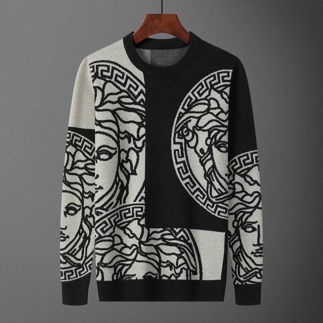 款号：A690# 2025年秋冬新款圆领套头毛衣 官网同步 ， 款式 时尚 高端 大气，舒适保暖， 码数：M-3Xl 颜色：黑色