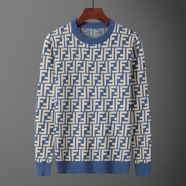 款号：A664# 2025年秋冬新款圆领套头毛衣 官网同步 ， 款式 时尚 高端 大气，舒适保暖， 码数：M-3Xl 颜色：湖蓝色