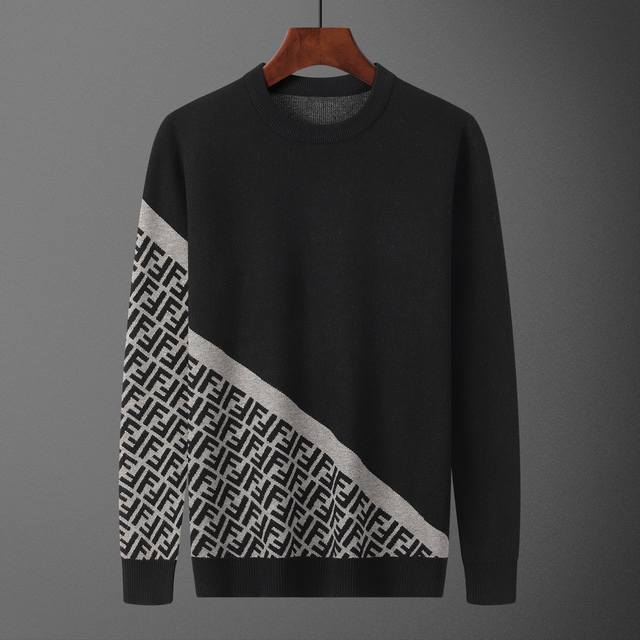 款号：A660# 2025年秋冬新款圆领套头毛衣 官网同步 ， 款式 时尚 高端 大气，舒适保暖， 码数：M-3Xl 颜色：黑色