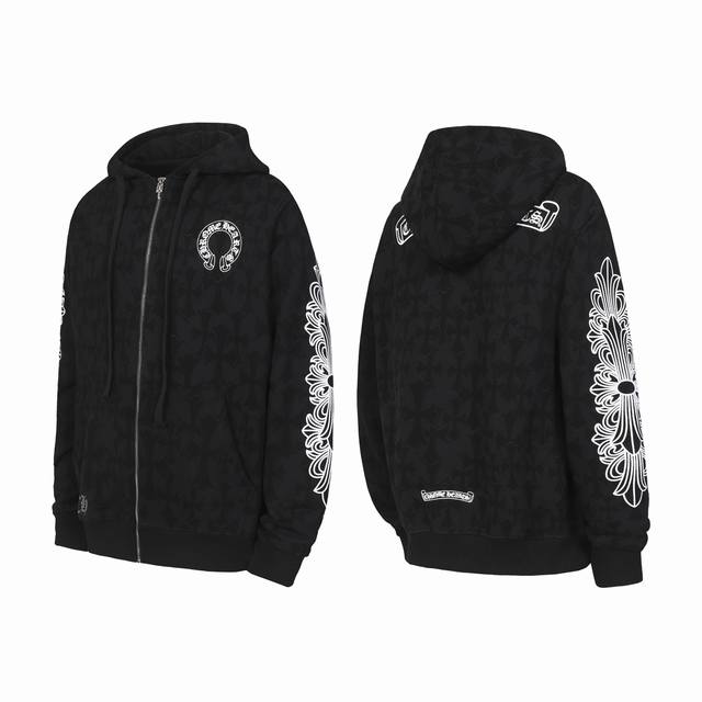 Ke03 Chrome Hearts Ch 克罗心 梵文暗纹满印十字架印花拉链卫衣开衫外套 定织定染无色差 无论面料还是做工细节 碾压市面普通版本 五金拉链辅料