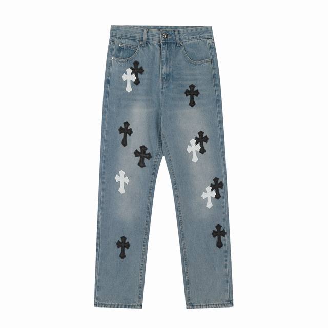 Ke971# 市面唯一正确皮标版本 Chrome Hearts Ch 克罗心 十字架刺绣做旧牛仔裤 顶级天花板品质 100%对版 正确版本他来咯！ 相信我这一定
