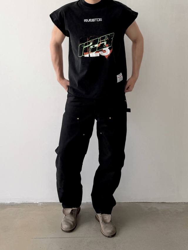 Crv-10款 Rrr123 X 阿尔法系列 限定 Sleeve-Cut T-Shirt剪袖T恤 短宽挺阔 层次感十足 重磅洗水做旧 定制磨毛Vintage质感