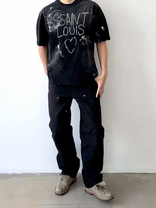 Cts-122款 Saint Street Dirty 街头手绘涂鸦风格T恤 单缝线天地针工艺 + 多位置手工破坏 + 重磅阿苏特酵磨喷马骝洗水工艺 复古高级感
