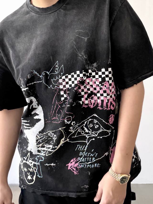 Cts-120款 Saint Street Dirty 街头手绘涂鸦风格T恤 单缝线天地针工艺 + 多位置手工破坏 + 重磅阿苏特酵磨喷马骝洗水工艺 复古高级感