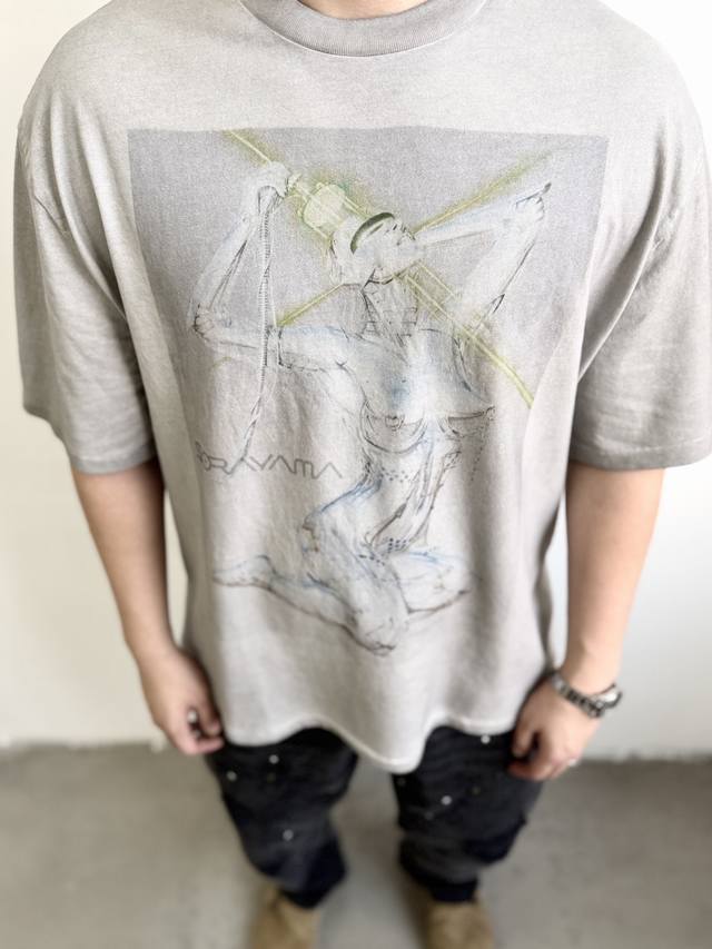 Cts-117款 Saint X Soravama空山基 “ 机械姬之爱 ” 限定 重磅洗水短袖 天地针单缝线+成衣特殊酵磨炒色洗水工艺+白墨直喷印花 尺码：S