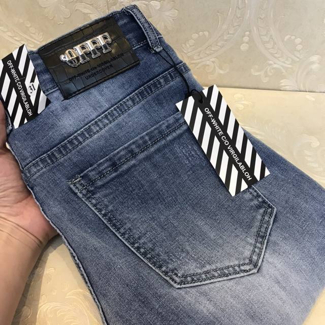 O*Ff-W*Hitte 2680Ss春夏原版新款男士长款牛仔裤 时尚潮流韩版男士修身小脚牛仔裤～微弹力纯棉面料透气柔软！这个夏天最火热吸睛神器！款式新颖时尚独