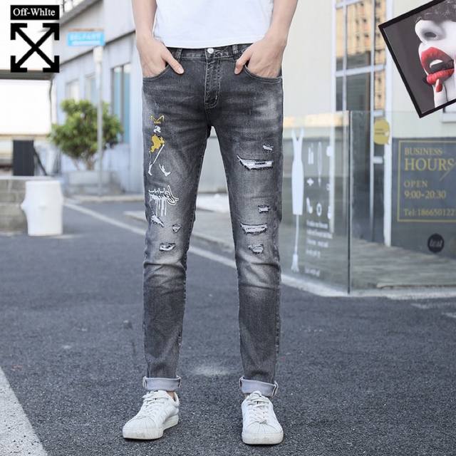 Off 春季最新潮款、专柜官网同步发售，裤身重工艺万针刺绣图案。定制牛仔洗水工艺！原版五金、面料、辅料全部一比一开模定制！原厂五金、立体剪裁！高版本！尺码: 2