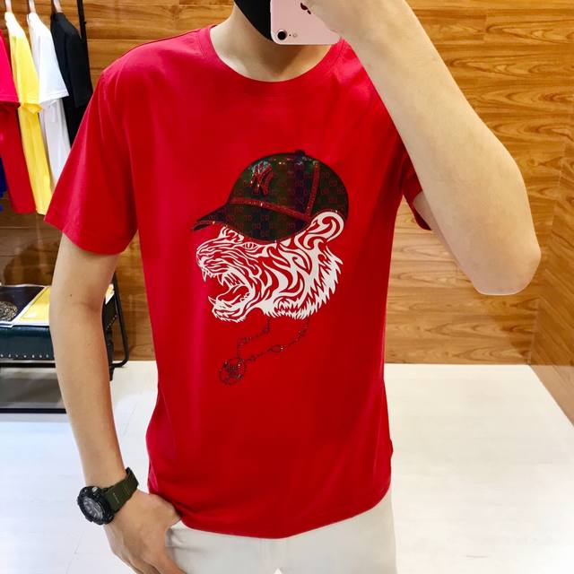 M-4Xl 最大可穿210斤 G*Cci 古齐 春夏最新款男士短袖T恤 官网同步 高端品质 爆款 潮流时尚定制欧洲进口双丝光棉面料 手感柔软细腻 穿着亲肤舒适