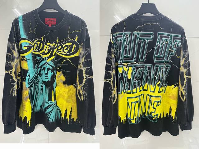 501#洗水黑色 ｜ Godspeed 跨境美式摇滚街头洗水复古风 短袖T 工艺印花 面料 Fabric ：26支精梳双纱300克重 码数 Size ：S-M-