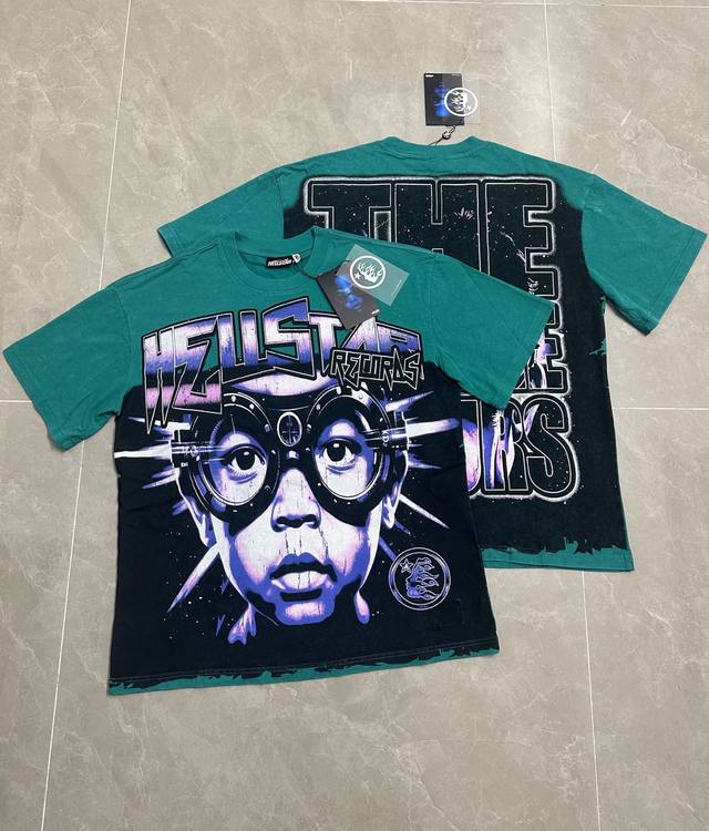 911#洗水湖兰色 I 现货实拍高清 Hellstar地狱之星 跨境欧美风街头潮牌纯棉T恤 面料 Fabric :32支250克洗水精梳双纱纯棉 码数 Size