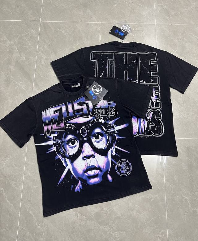 911#洗水黑色 I 现货实拍高清 Hellstar地狱之星 跨境欧美风街头潮牌纯棉T恤 面料 Fabric :32支250克洗水精梳双纱纯棉 码数 Size