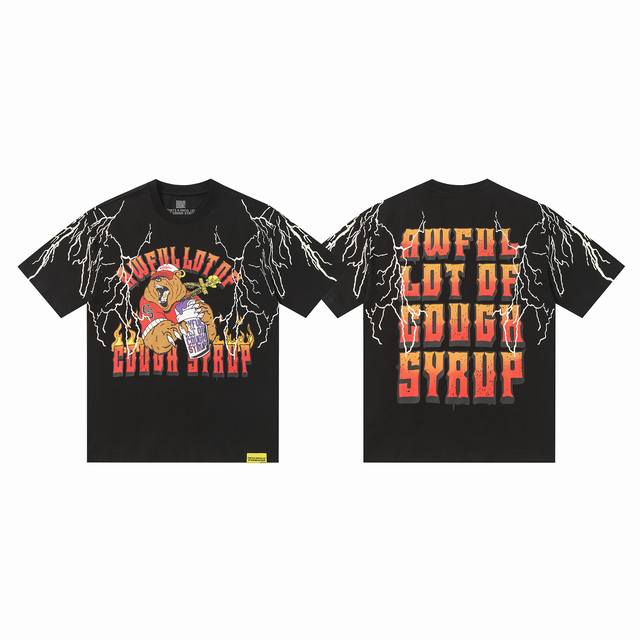 2228#活性黑色 ｜ That's A Awful Lot Of Cough Syrup 现货实拍 美式简约 潮牌宽松休闲T恤 面料 Fabric :32支2