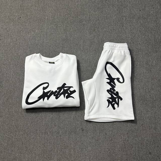 Corteiz 圆领黑字母白色套装 6175上衣p # 5175裤子p90# 尺码 S M L Xl