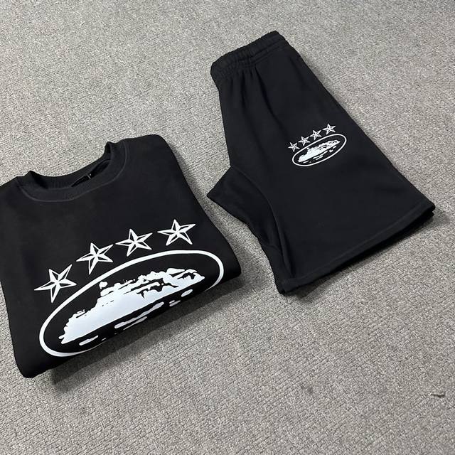 四星圆领套装 上衣6917# p 裤子5817# p90 黑色 白色 灰色 天蓝色 S M L Xl