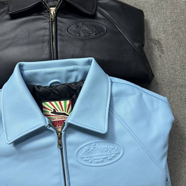 882#重磅皮夹克 黑色 天蓝色 S M L Xl