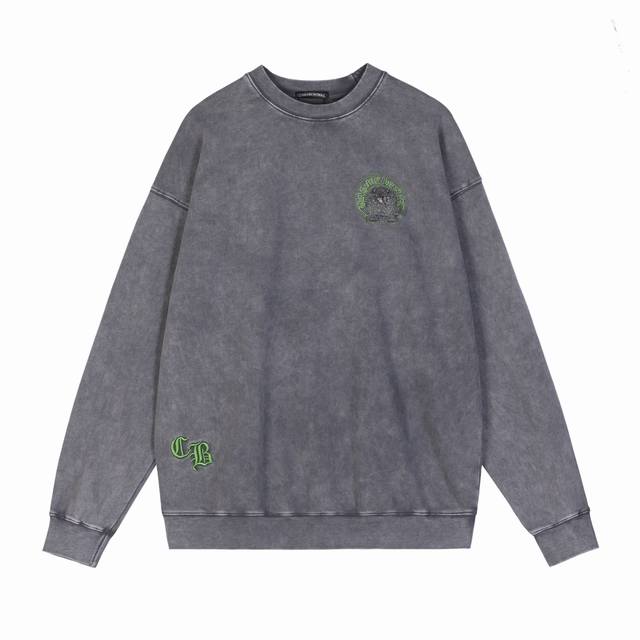 款号Tq29 蜡染灰克罗心马蹄钢印绣花圆领卫衣