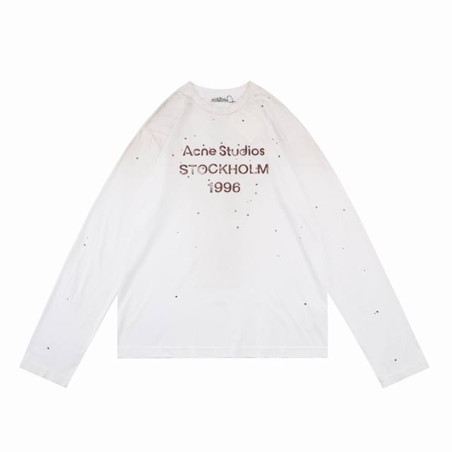款号Ac16 白色 Acne Studio 镶钻做旧喷漆宽松T恤