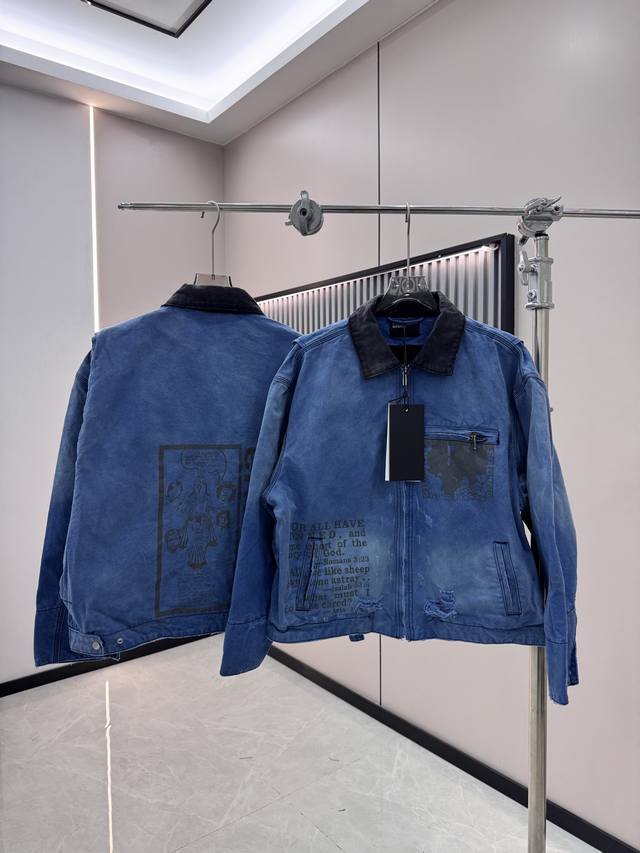 顶级版本 Enfants Riches DépriméS Erd忧郁的富二代 Fw22 插画湖水蓝底特律夹克外套 面料：定染全棉高密度 克珠帆布 工艺：成衣水洗