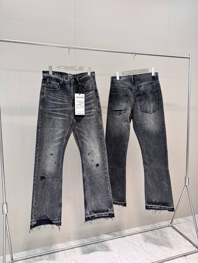 顶级版本 Enfants Riches DépriméS Erd灼烧微喇水洗黑牛牛仔裤E22 面料：定织定染13盎司单宁牛仔100%棉 外观：重工成衣水洗效果手