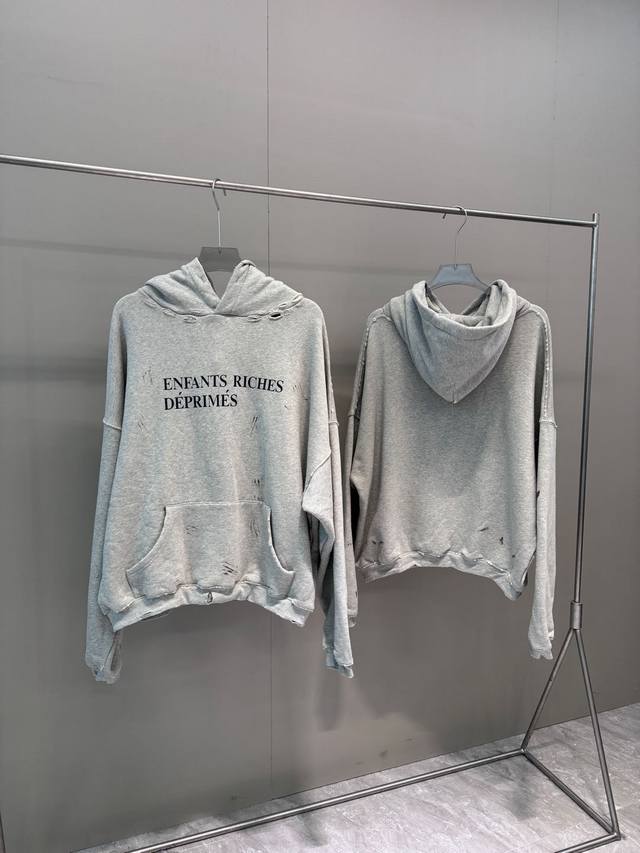顶级版本 Enfants Riches DépriméS Erd经典标语手工泼墨破洞连帽卫衣 面料：采用定织定绒400G抓绒底100%纯棉 印花：还原版手工丝网