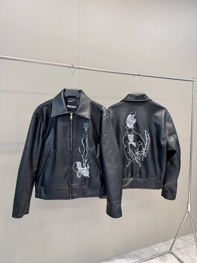 顶级版本 Enfants Riches DépriméS Erd神秘人刺绣小羊皮夹克外套 面料：定染重磅pu小羊皮单件1200G以上 刺绣：进口Tajima十万