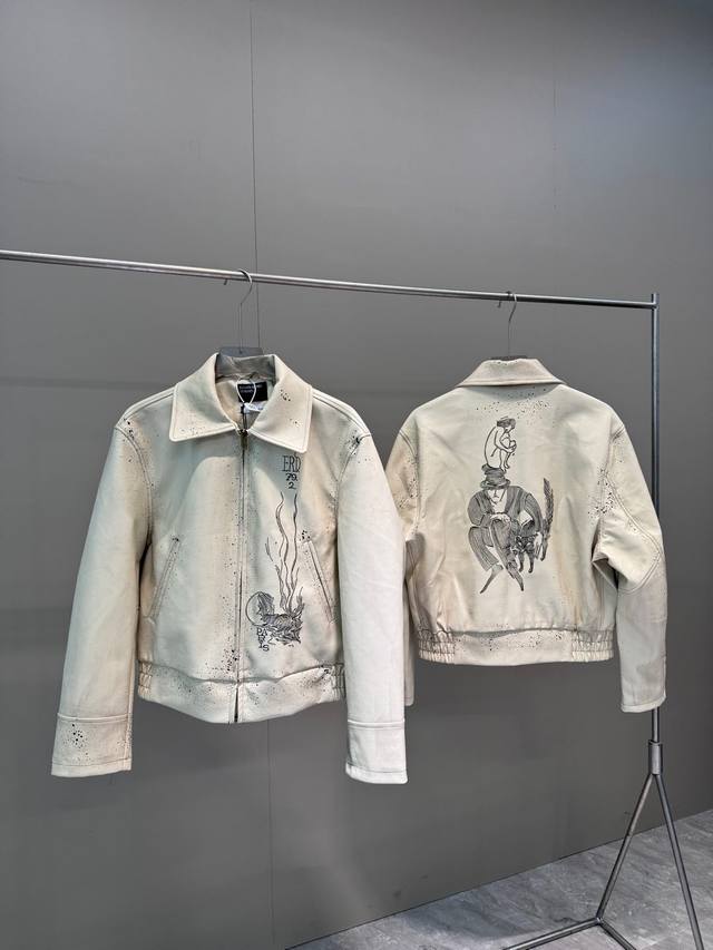 顶级版本 Enfants Riches DépriméS Erd神秘人刺绣小羊皮夹克外套 面料：定染重磅二层小羊皮单件1200G以上 刺绣：进口Tajima十万