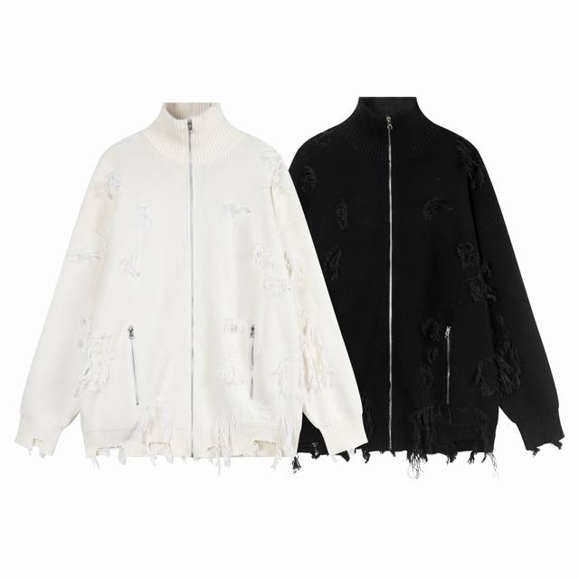 款号Q411 平替款欧美小众品牌破坏风拉链毛衣 详情查看又拍相册尺寸表正品购买截图材质等...