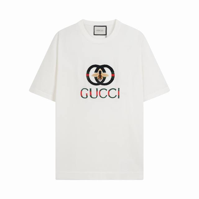 9862#特价 非质量问题 不退不换 大货细节图 2025最新春夏新品Gucci古驰 小蜜蜂Logo牙刷绣+高密重工刺绣针织圆领短袖T恤 品质绝对保证 潮人必备