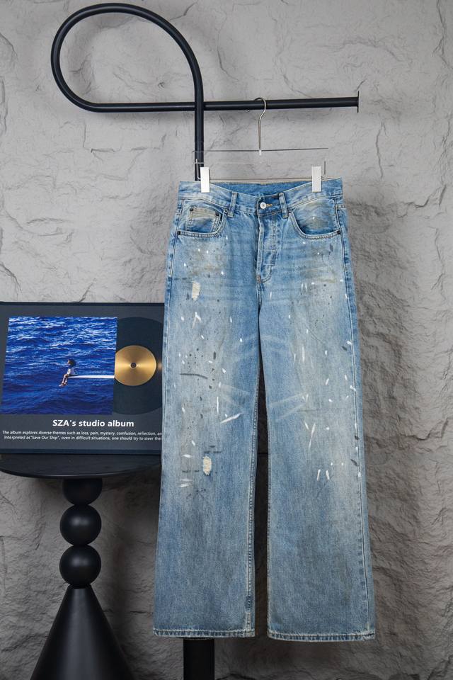 款号：M167 顶级Acne Studios M Ss25 丹宁系列 Dirty泥染废土破坏宽松破洞做旧拉链中腰阔腿牛仔裤男女同款女生直接上28嘎嘎 Size：
