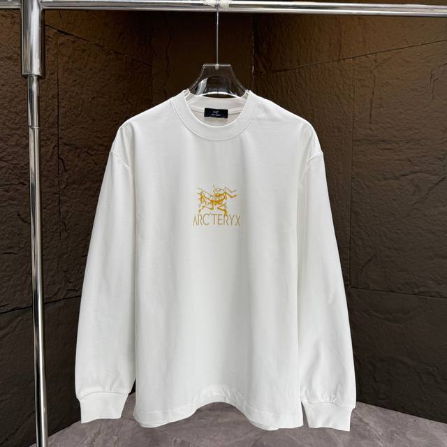 Arc* 鸟牌* 2025秋冬新款厚长袖T恤 320克纯棉字母Logo 植绒 颜色：黑色 白色 夜幕蓝 码数：S M L Xl