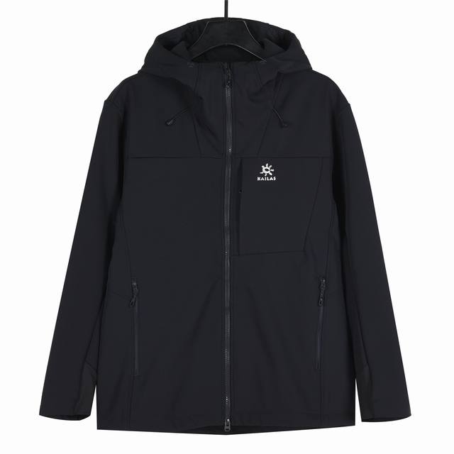 凯乐石Kailas 运动户外登山徒步防风防泼保暖透气薄绒软壳连帽夹克外套 黑色