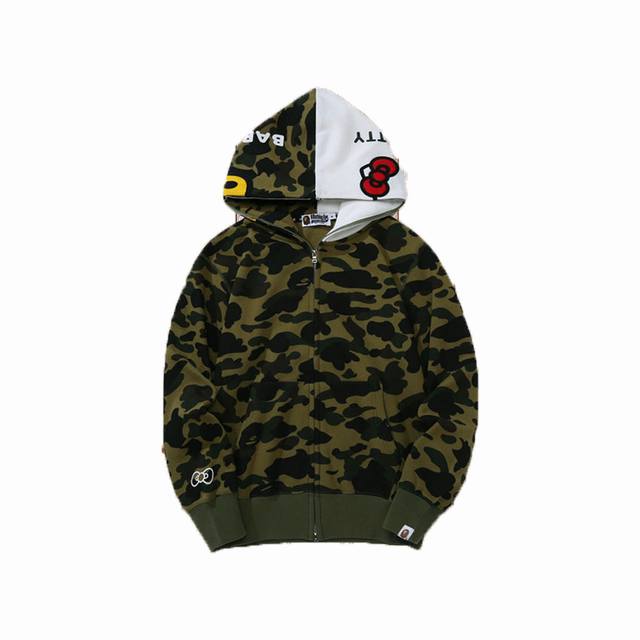 上新 高版本 Bape X Hello Kitty马思唯上身联名卫衣 鲨鱼头潮炸街，满满的潮流味，任何人都可以完美驾驭，采用活性全棉订染定制面料，不起球不褪色，